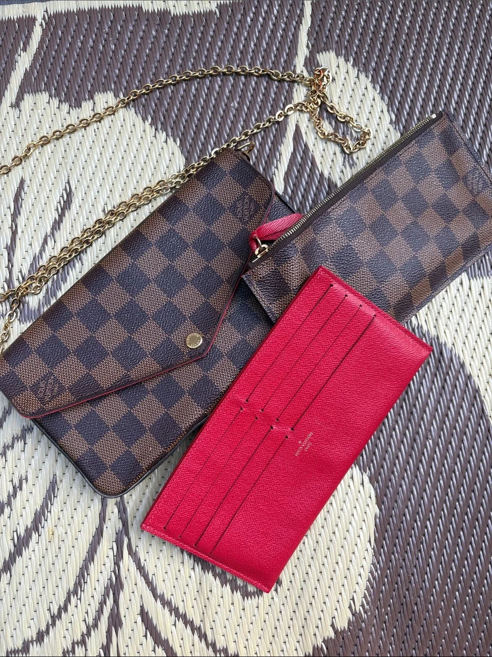 Louis Vuitton Brown Checkered Envelope Crossbody with Gold Chain